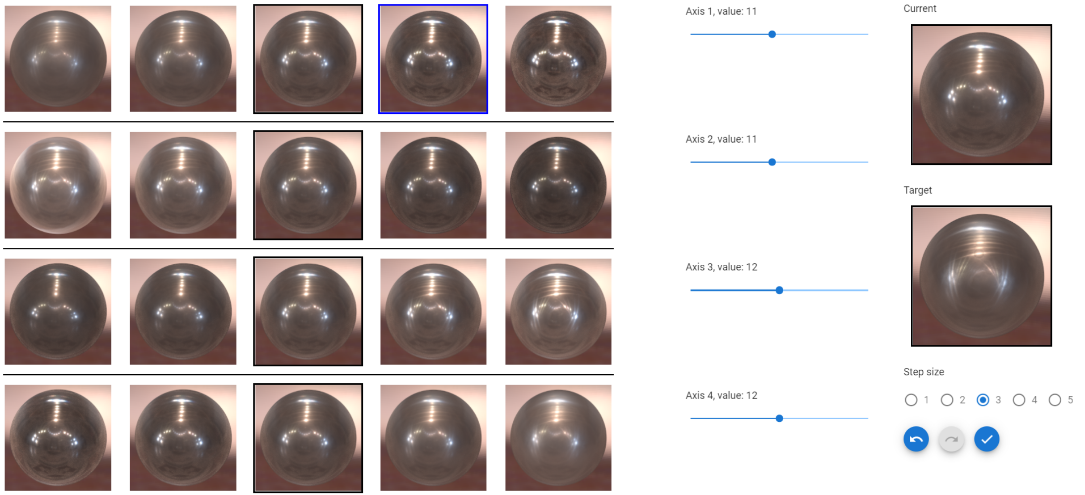 Our interface for navitaging the perceptual space.